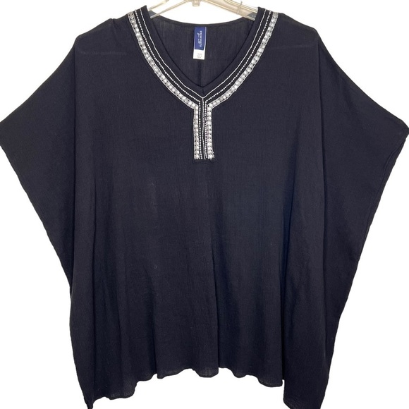 Swimsuits For All Swim Cover Up Size 2X 18 20 Black Silver Jeweled V Neck Sheer - Picture 2 of 12